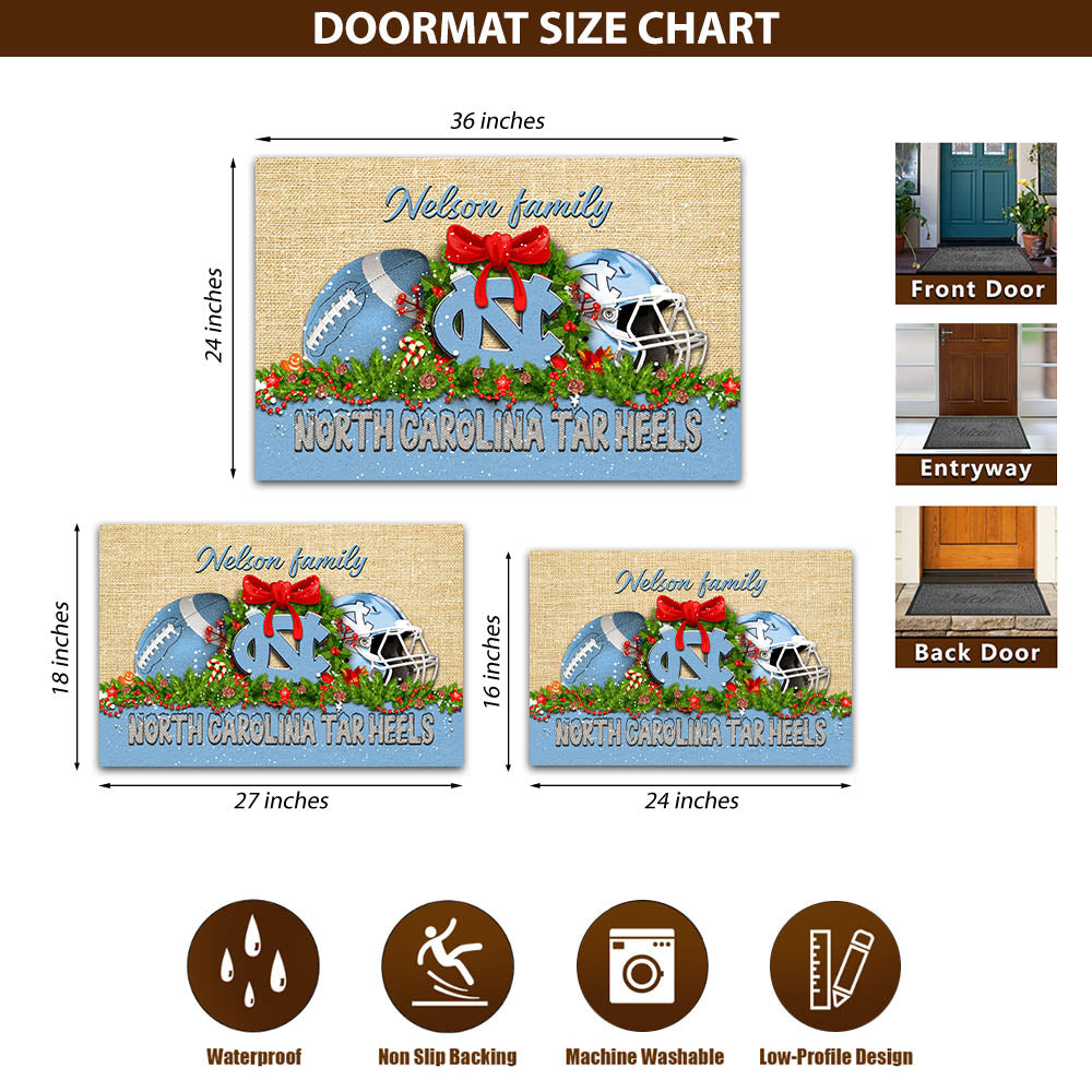 North Carolina Tar Heels Doormat Personalized Your Name, Sport Team Doormat, Christmas Gifts For Football Fan, Home Decor ETHY-52726