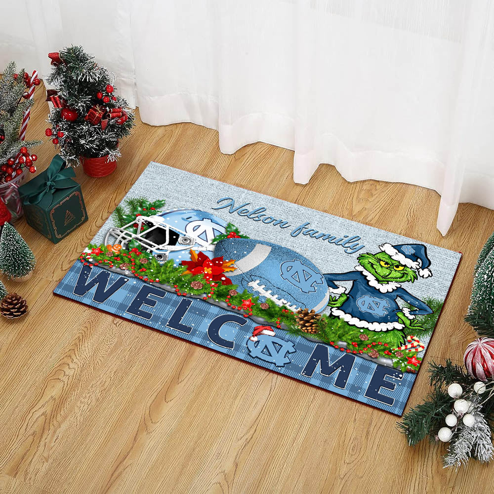 North Carolina Tar Heels Football Team Doormat Personalized Your Family Name, Sport And Grinch Doormat, Football Lovers Gifts, Home Decorations ETHY-53152