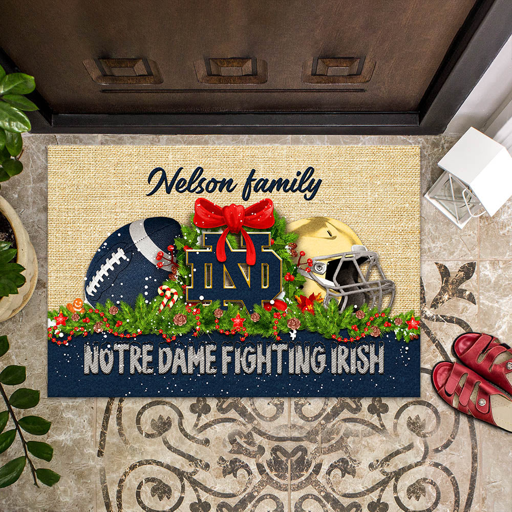 Notre Dame Fighting Irish Doormat Personalized Your Name, Sport Team Doormat, Christmas Gifts For Football Fan, Home Decor ETHY-52726