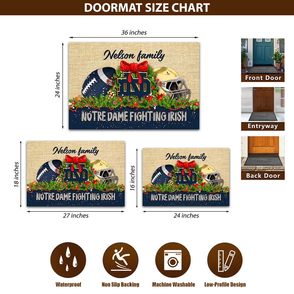 Notre Dame Fighting Irish Doormat Personalized Your Name, Sport Team Doormat, Christmas Gifts For Football Fan, Home Decor ETHY-52726