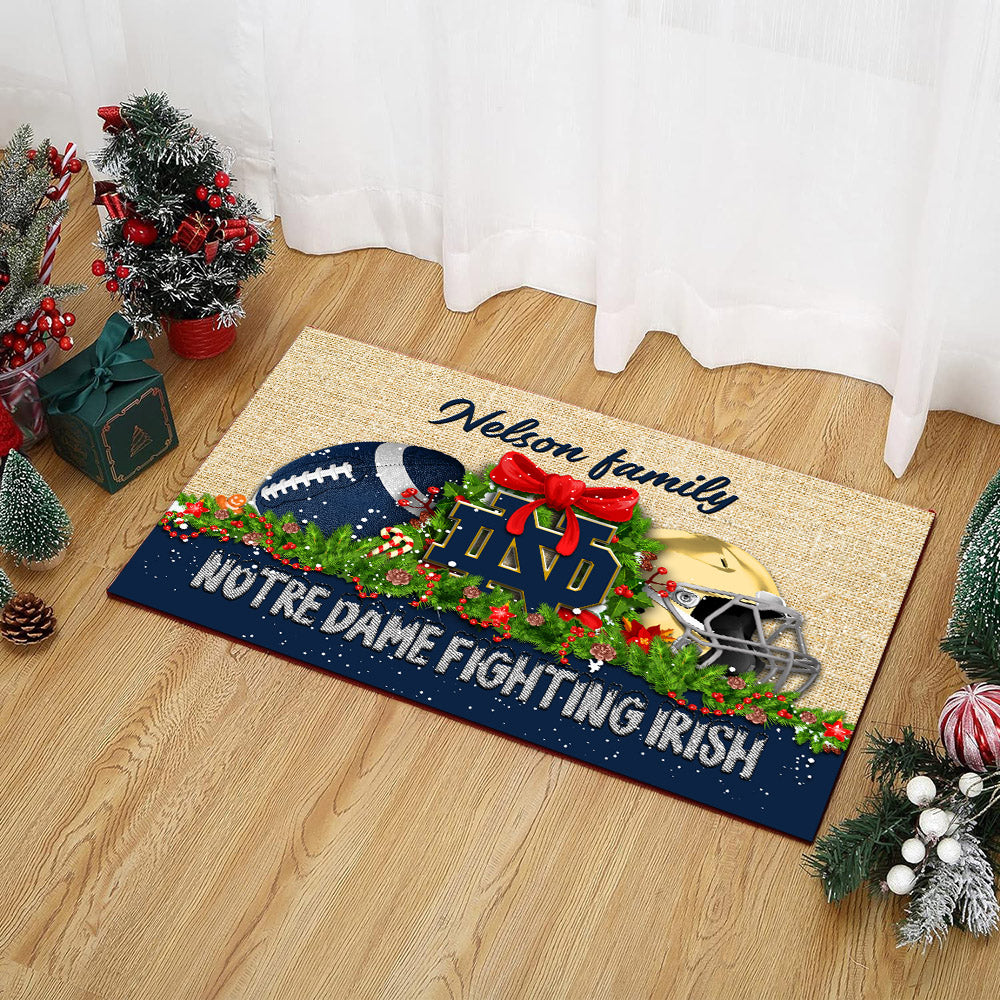 Notre Dame Fighting Irish Doormat Personalized Your Name, Sport Team Doormat, Christmas Gifts For Football Fan, Home Decor ETHY-52726