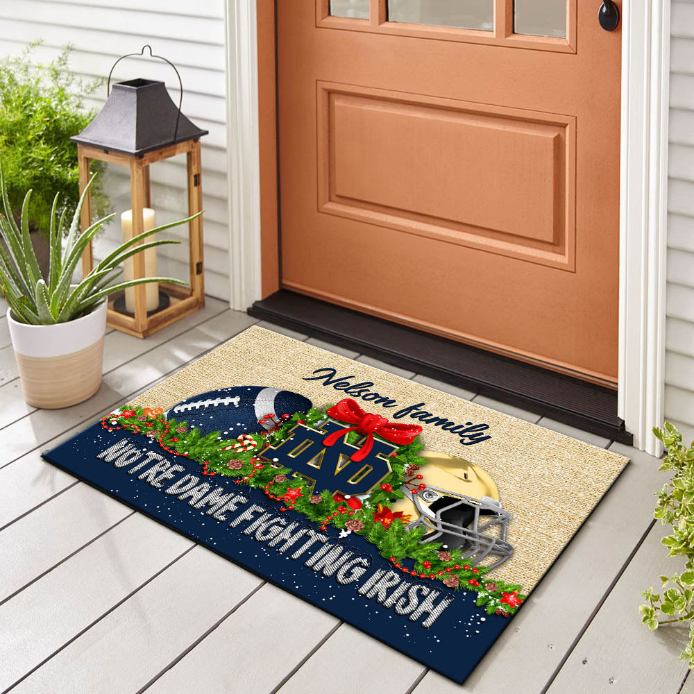 Notre Dame Fighting Irish Doormat Personalized Your Name, Sport Team Doormat, Christmas Gifts For Football Fan, Home Decor ETHY-52726