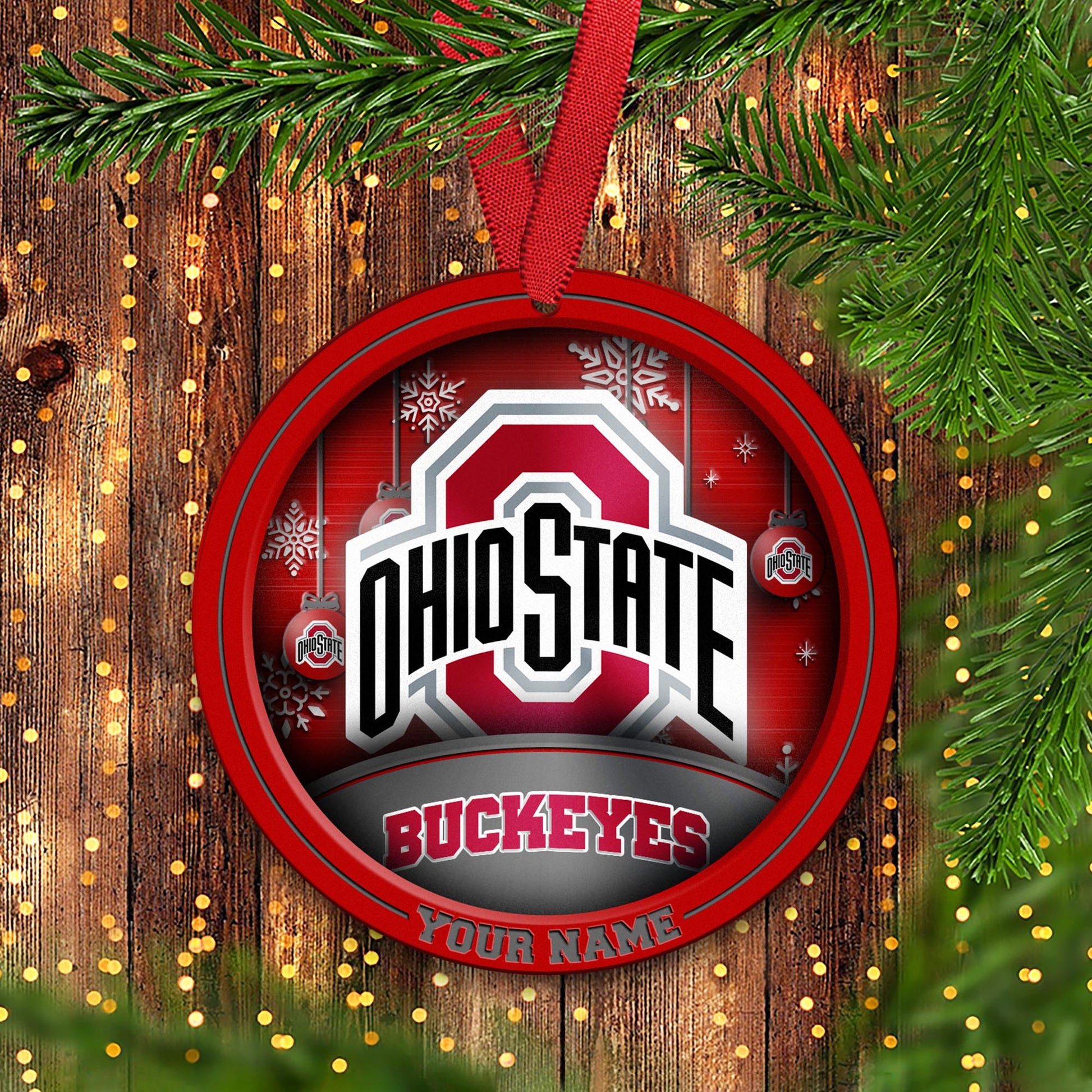 Ohio State Buckeyes Circle Aluminium Custom Ornament 2 Side Trending New Arrivals H52912 ETUG311023