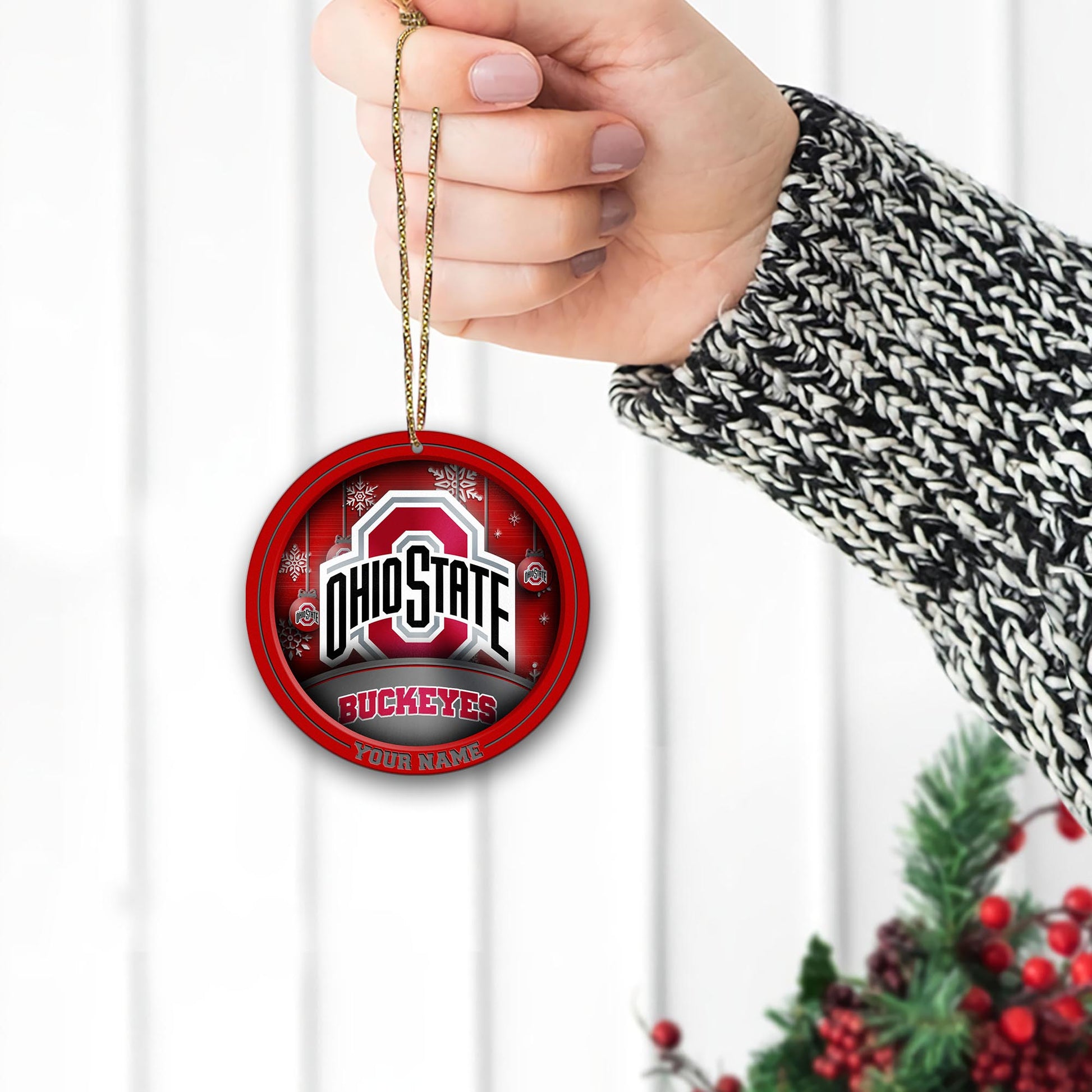 Ohio State Buckeyes Circle Aluminium Custom Ornament 2 Side Trending New Arrivals H52912 ETUG311023