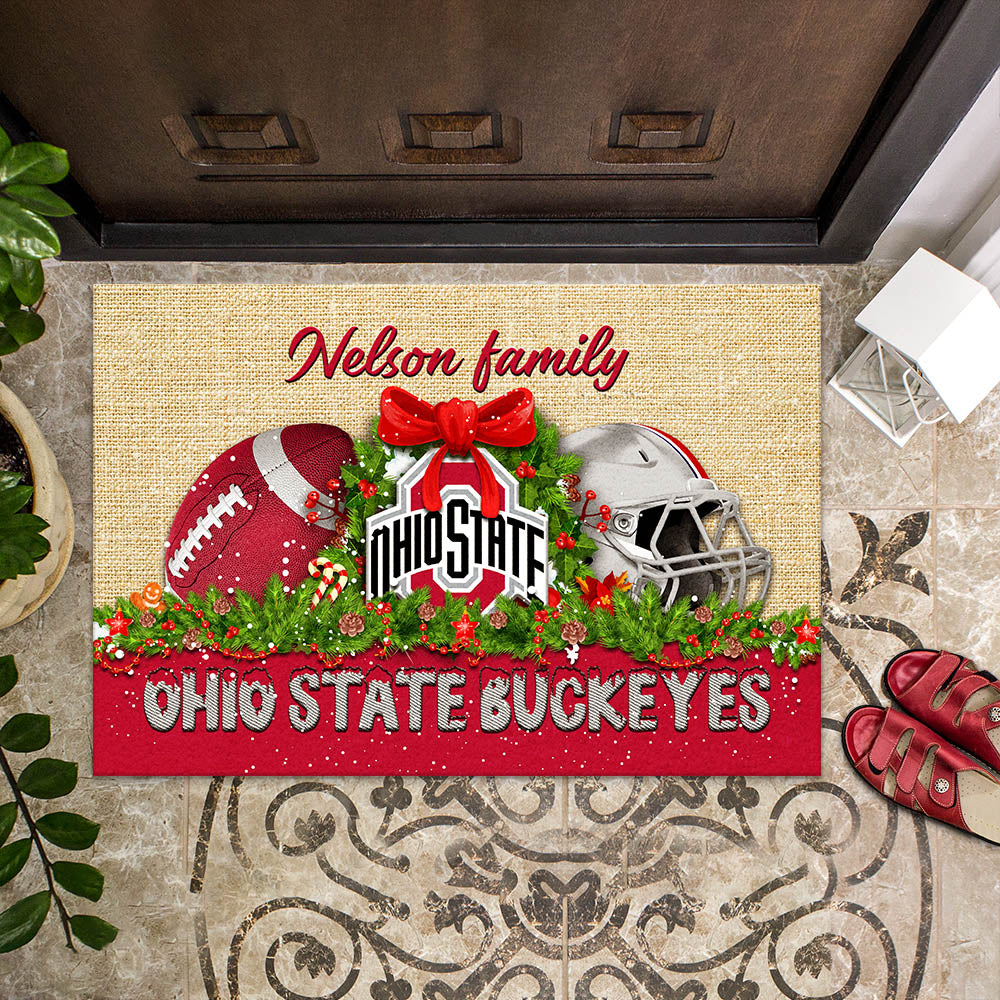Ohio State Buckeyes Doormat Personalized Your Name, Sport Team Doormat, Christmas Gifts For Football Fan, Home Decor ETHY-52726