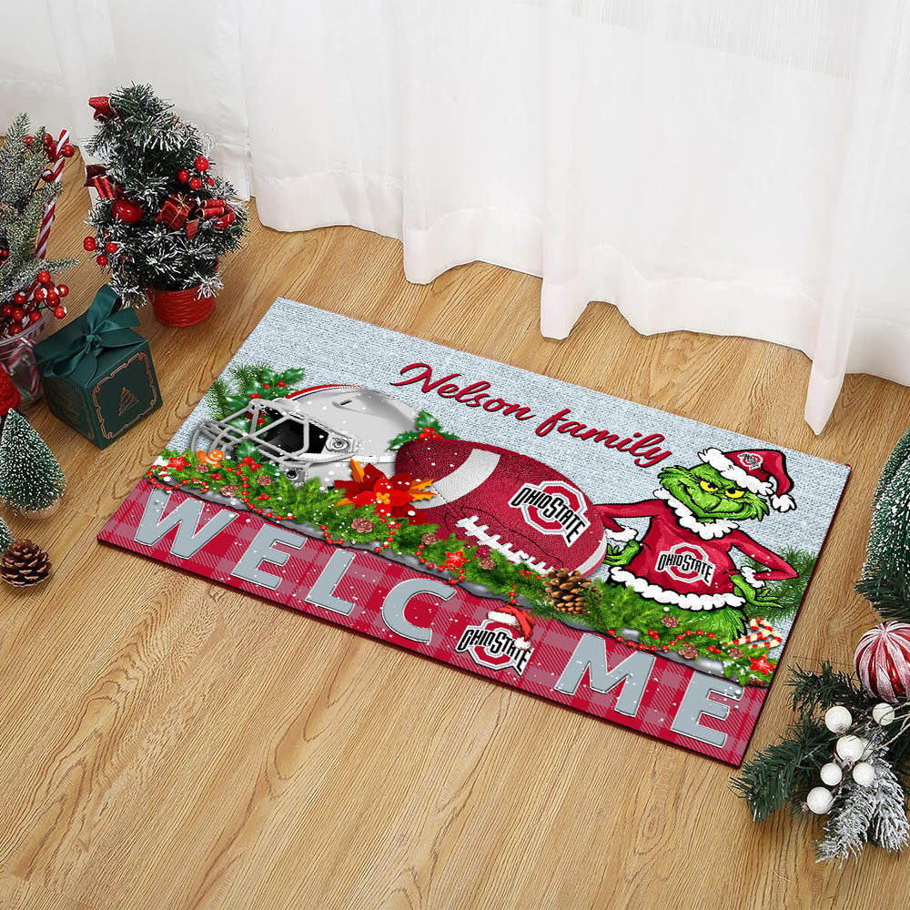 Ohio State Buckeyes Football Team Doormat Personalized Your Family Name, Sport And Grinch Doormat, Football Lovers Gifts, Home Decorations ETHY-53152