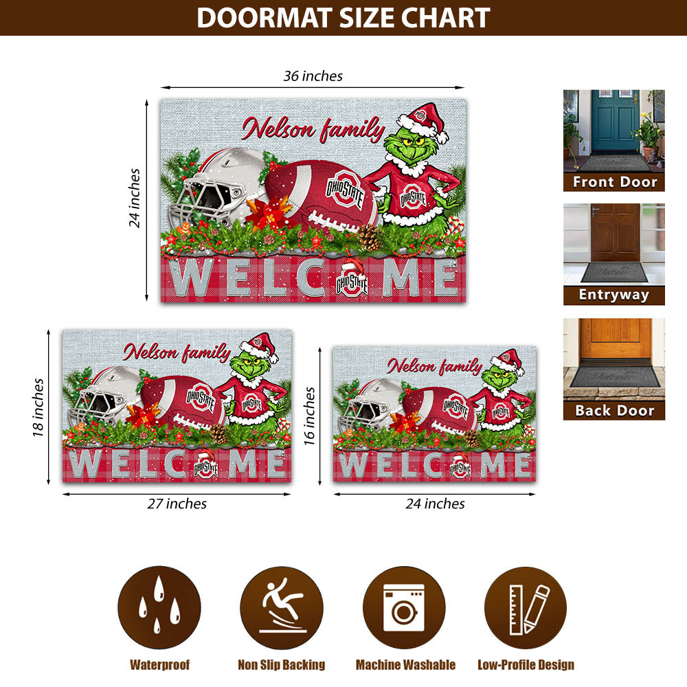 Ohio State Buckeyes Football Team Doormat Personalized Your Family Name, Sport And Grinch Doormat, Football Lovers Gifts, Home Decorations ETHY-53152