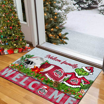 Ohio State Buckeyes Football Team Doormat Personalized Your Family Name, Sport And Grinch Doormat, Football Lovers Gifts, Home Decorations ETHY-53152