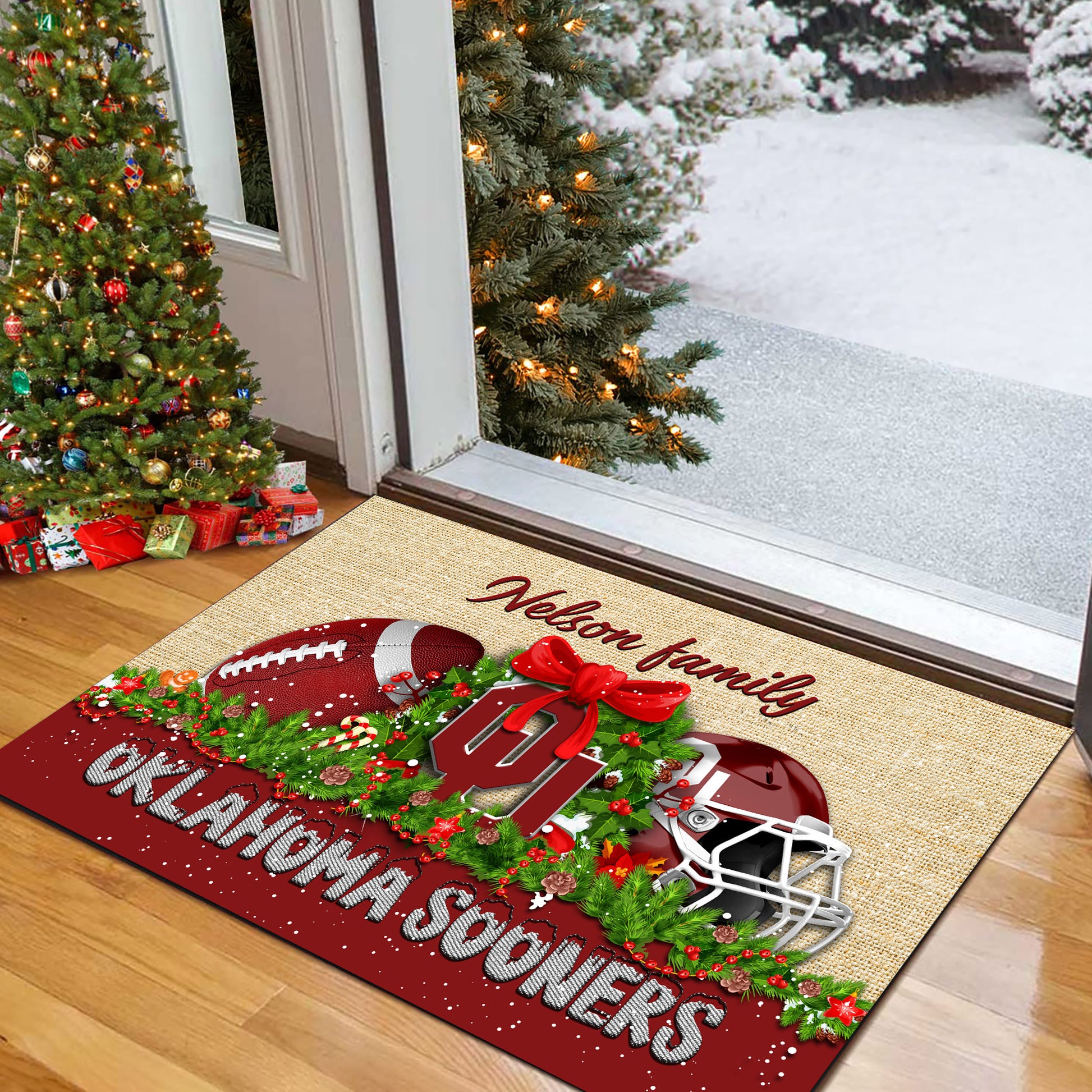 Oklahoma Sooners Doormat Personalized Your Name, Sport Team Doormat, Christmas Gifts For Football Fan, Home Decor ETHY-52726