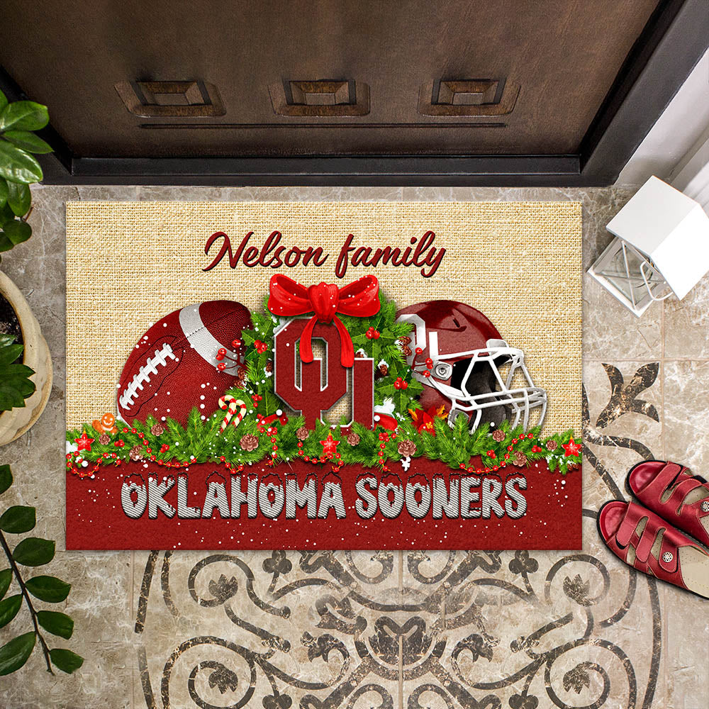 Oklahoma Sooners Doormat Personalized Your Name, Sport Team Doormat, Christmas Gifts For Football Fan, Home Decor ETHY-52726
