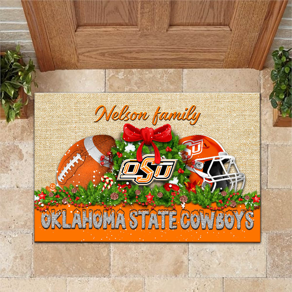 Oklahoma State Cowboys Doormat Personalized Your Name, Sport Team Doormat, Christmas Gifts For Football Fan, Home Decor ETHY-52726