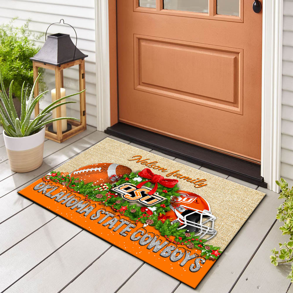 Oklahoma State Cowboys Doormat Personalized Your Name, Sport Team Doormat, Christmas Gifts For Football Fan, Home Decor ETHY-52726