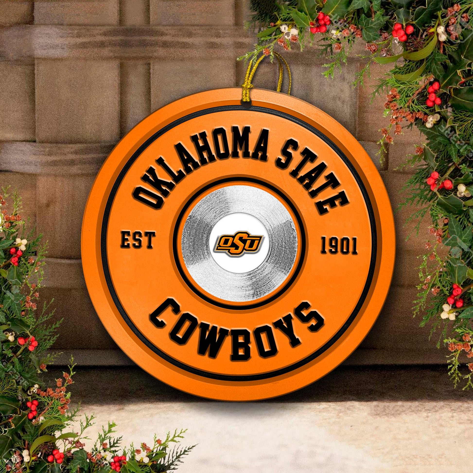 Oklahoma State Cowboys Fitness Circle Aluminium Ornament 2 Side Trending New Arrivals H52883 ETUG311023