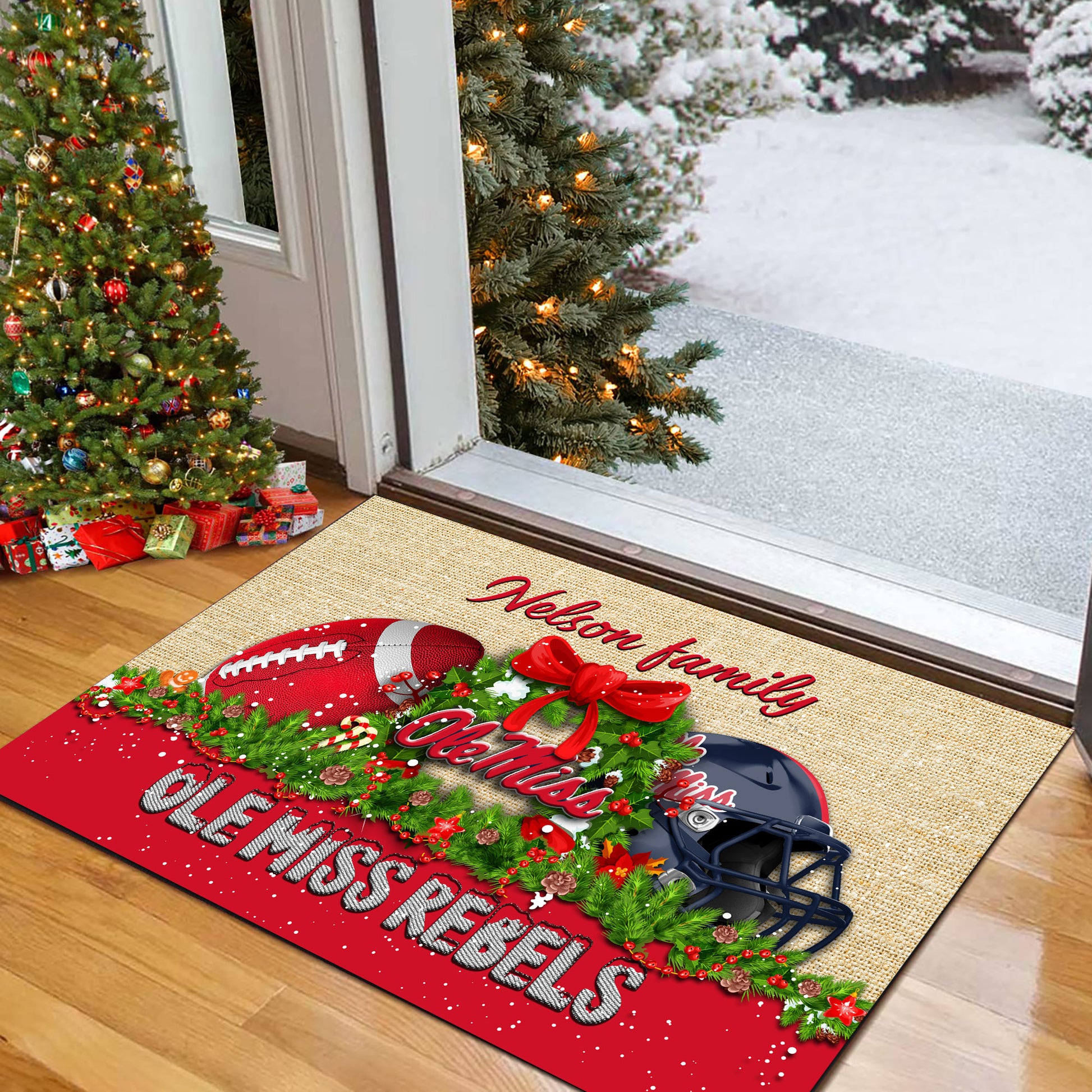 Ole Miss Rebels Doormat Personalized Your Name, Sport Team Doormat, Christmas Gifts For Football Fan, Home Decor ETHY-52726
