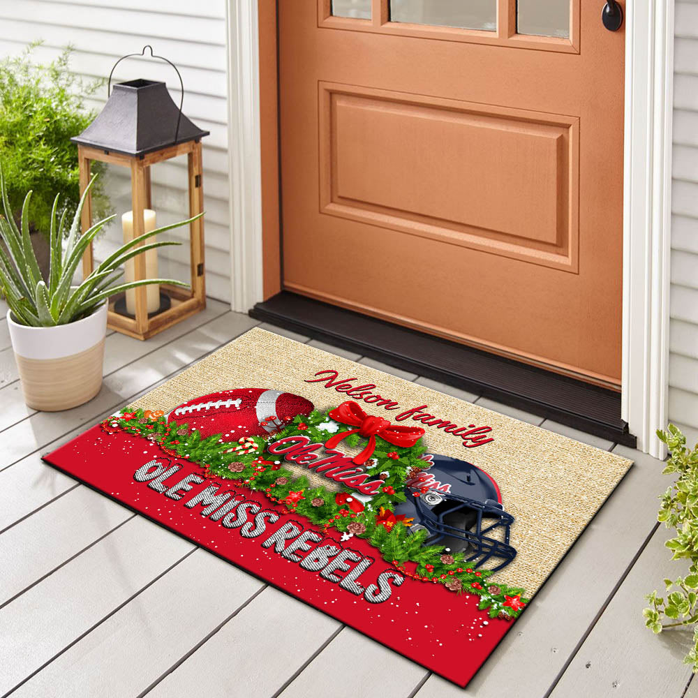 Ole Miss Rebels Doormat Personalized Your Name, Sport Team Doormat, Christmas Gifts For Football Fan, Home Decor ETHY-52726
