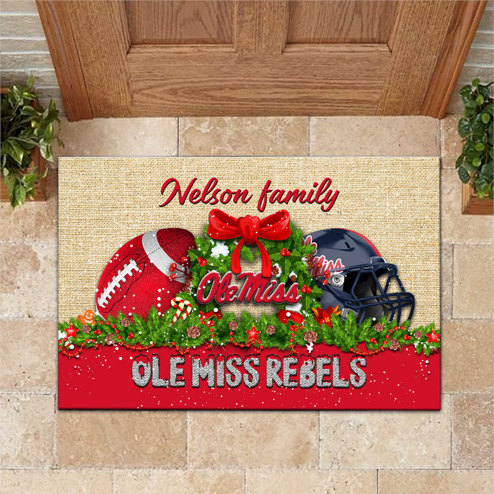 Ole Miss Rebels Doormat Personalized Your Name, Sport Team Doormat, Christmas Gifts For Football Fan, Home Decor ETHY-52726