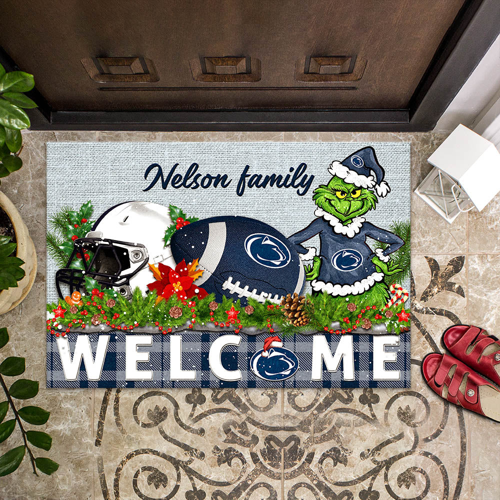 Penn State Nittany Lions Football Team Doormat Personalized Your Family Name, Sport And Grinch Doormat, Football Lovers Gifts, Home Decorations ETHY-53152
