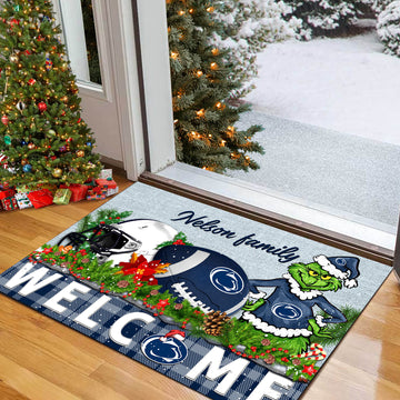 Penn State Nittany Lions Football Team Doormat Personalized Your Family Name, Sport And Grinch Doormat, Football Lovers Gifts, Home Decorations ETHY-53152