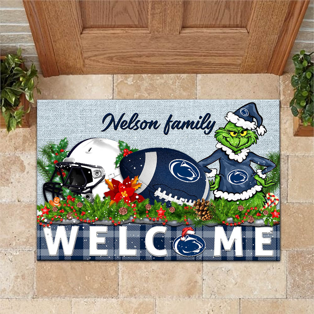 Penn State Nittany Lions Football Team Doormat Personalized Your Family Name, Sport And Grinch Doormat, Football Lovers Gifts, Home Decorations ETHY-53152