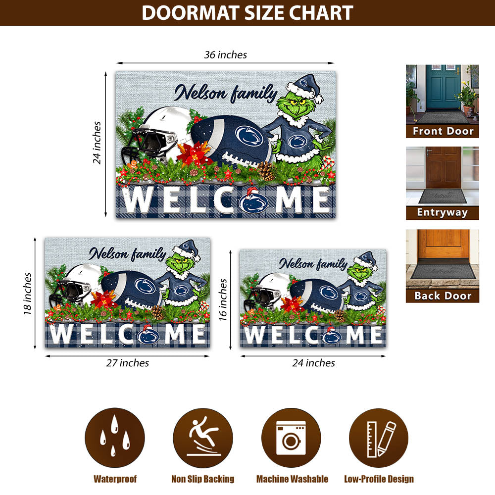 Penn State Nittany Lions Football Team Doormat Personalized Your Family Name, Sport And Grinch Doormat, Football Lovers Gifts, Home Decorations ETHY-53152