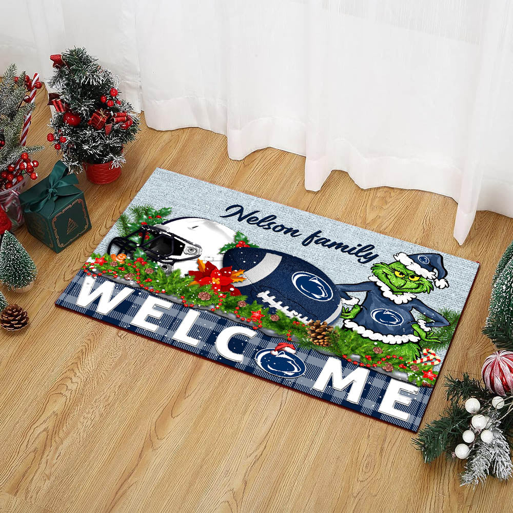 Penn State Nittany Lions Football Team Doormat Personalized Your Family Name, Sport And Grinch Doormat, Football Lovers Gifts, Home Decorations ETHY-53152