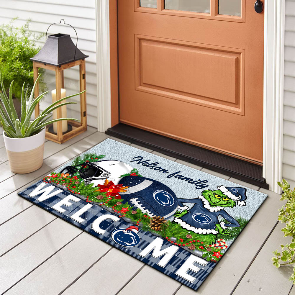 Penn State Nittany Lions Football Team Doormat Personalized Your Family Name, Sport And Grinch Doormat, Football Lovers Gifts, Home Decorations ETHY-53152