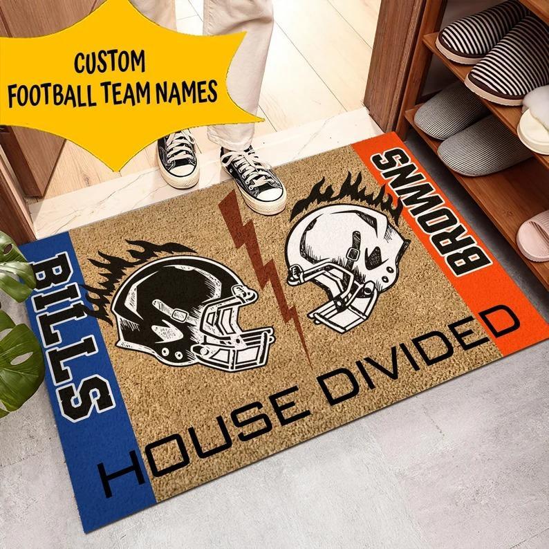 Personalized House Divided Football Team Door Mat,  Football Welcome Mat, Custom Football Team Name, Sport Rug Decor, Housewarming Gift ETHY-50030001 ETHY Doormat