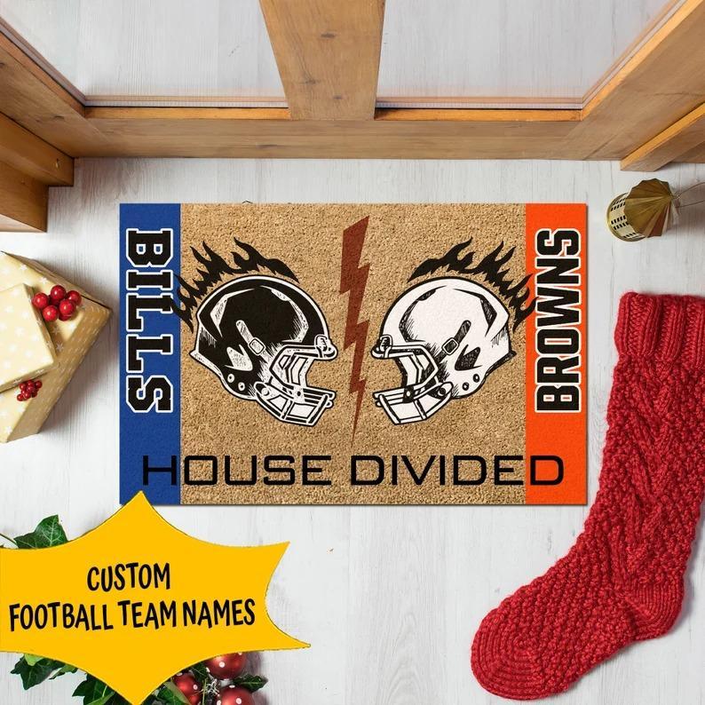 Personalized House Divided Football Team Door Mat,  Football Welcome Mat, Custom Football Team Name, Sport Rug Decor, Housewarming Gift ETHY-50030001 ETHY Doormat