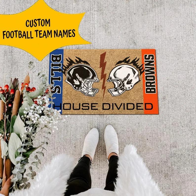 Personalized House Divided Football Team Door Mat,  Football Welcome Mat, Custom Football Team Name, Sport Rug Decor, Housewarming Gift ETHY-50030001 ETHY Doormat