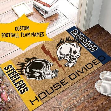 Personalized House Divided Football Team Door Mat,  Football Welcome Mat, Custom Football Team Name, Sport Rug Decor, Housewarming Gift ETHY-50030001 ETHY Doormat