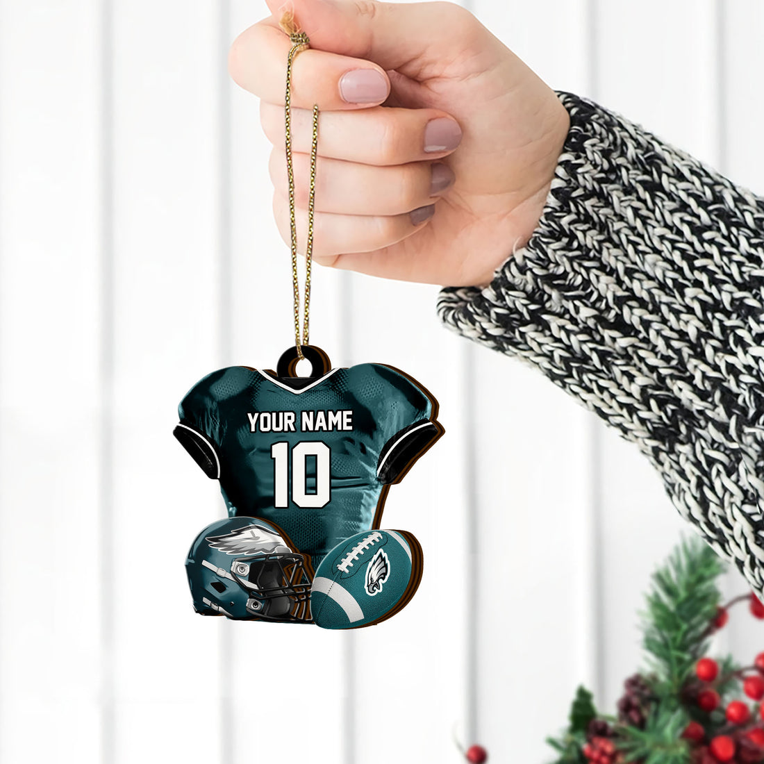 Philadelphia Eagles 2 Layered Piece Wooden Ornament Custom Name And Number, Sport Team Ornament, Sport Gifts ETRG-52175