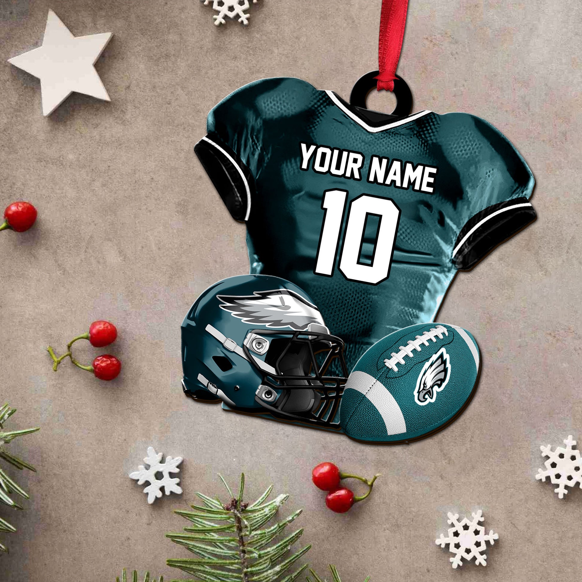 Philadelphia Eagles 2 Layered Piece Wooden Ornament Custom Name And Number, Sport Team Ornament, Sport Gifts ETRG-52175