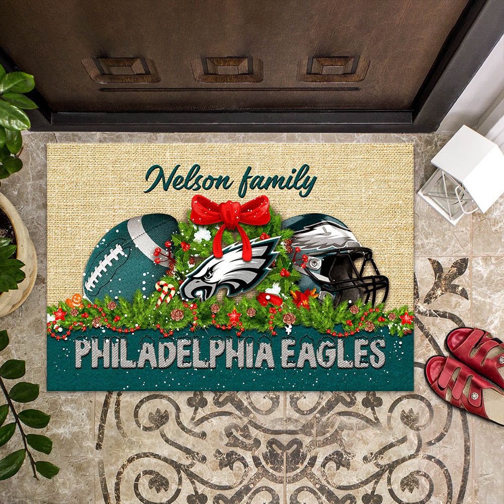 Philadelphia Eagles Doormat Personalized Your Name, Sport Team Doormat, Christmas Gifts For Football Fan, Home Decor ETHY-52726