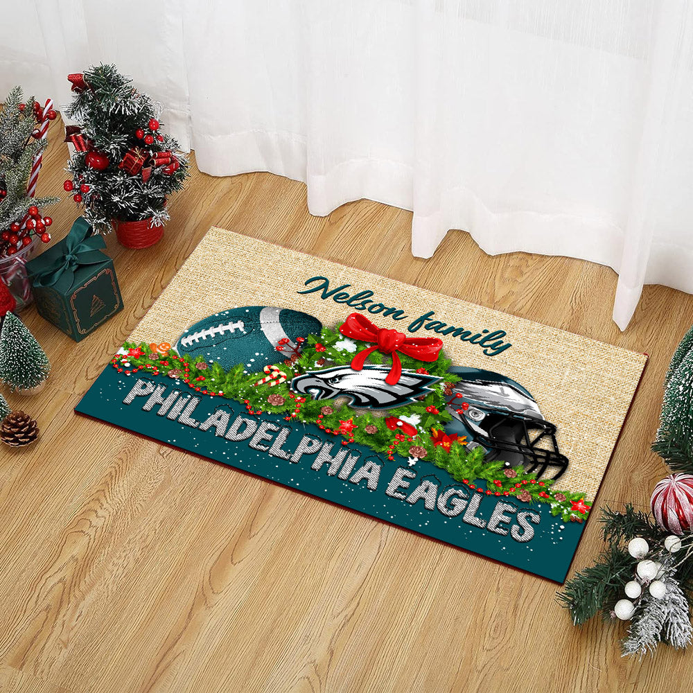 Philadelphia Eagles Doormat Personalized Your Name, Sport Team Doormat, Christmas Gifts For Football Fan, Home Decor ETHY-52726