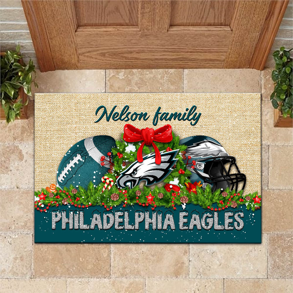 Philadelphia Eagles Doormat Personalized Your Name, Sport Team Doormat, Christmas Gifts For Football Fan, Home Decor ETHY-52726