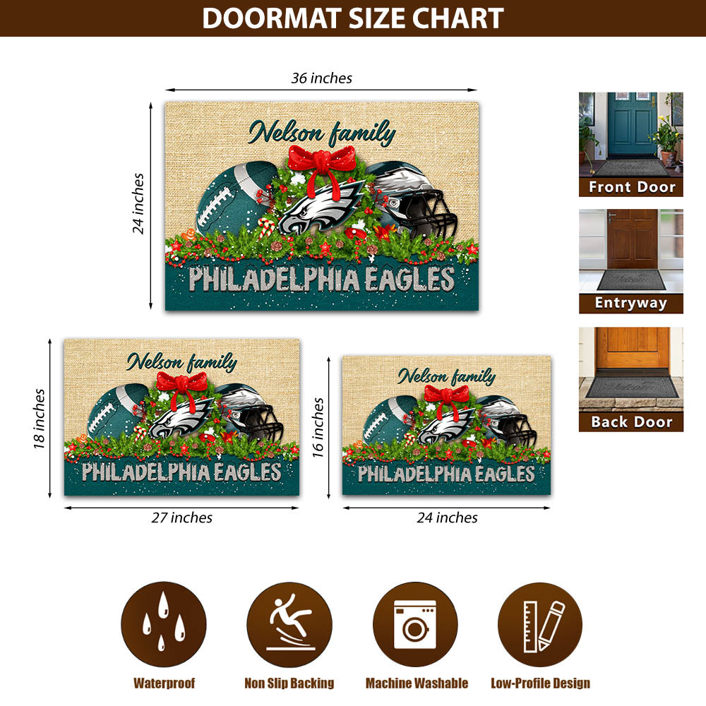 Philadelphia Eagles Doormat Personalized Your Name, Sport Team Doormat, Christmas Gifts For Football Fan, Home Decor ETHY-52726