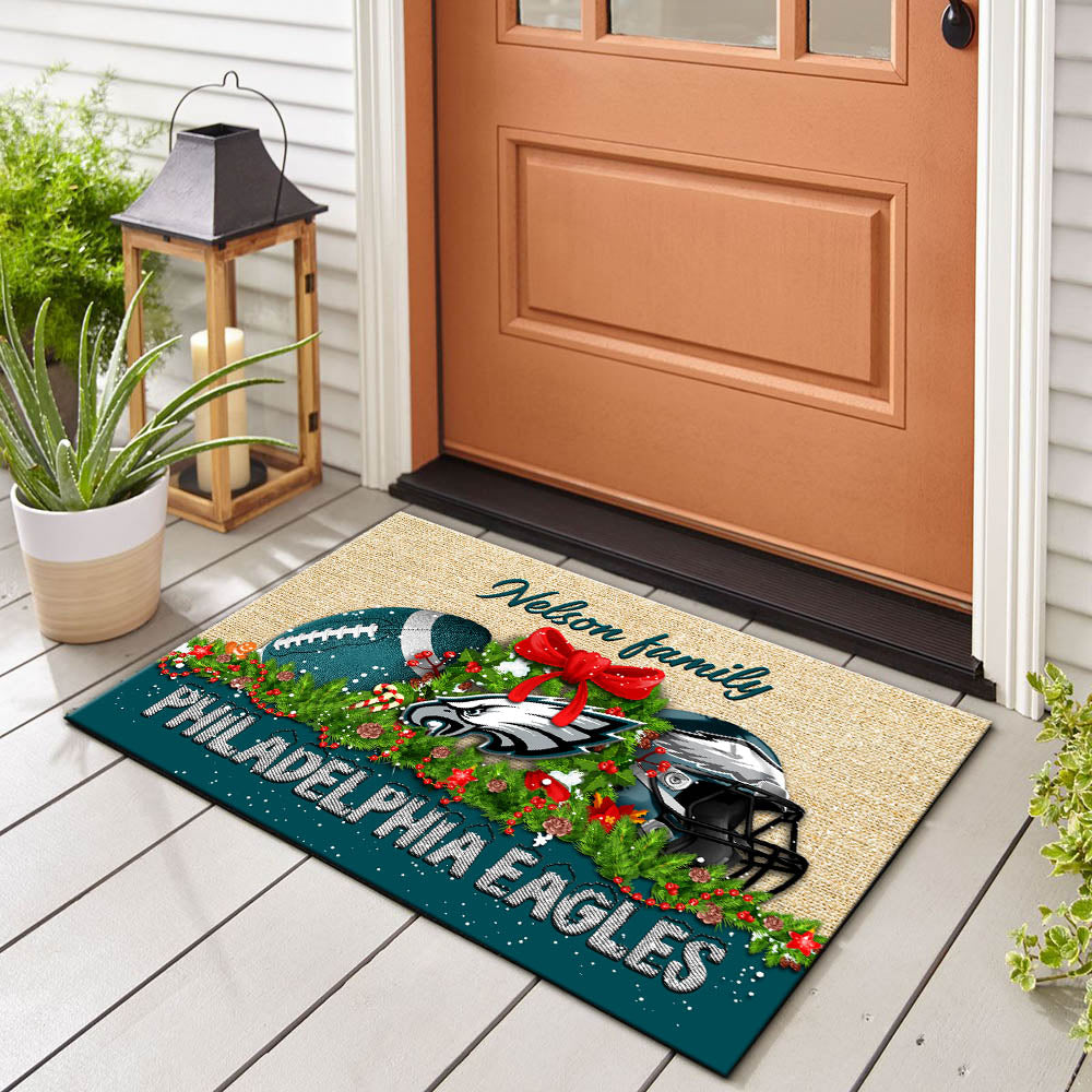 Philadelphia Eagles Doormat Personalized Your Name, Sport Team Doormat, Christmas Gifts For Football Fan, Home Decor ETHY-52726