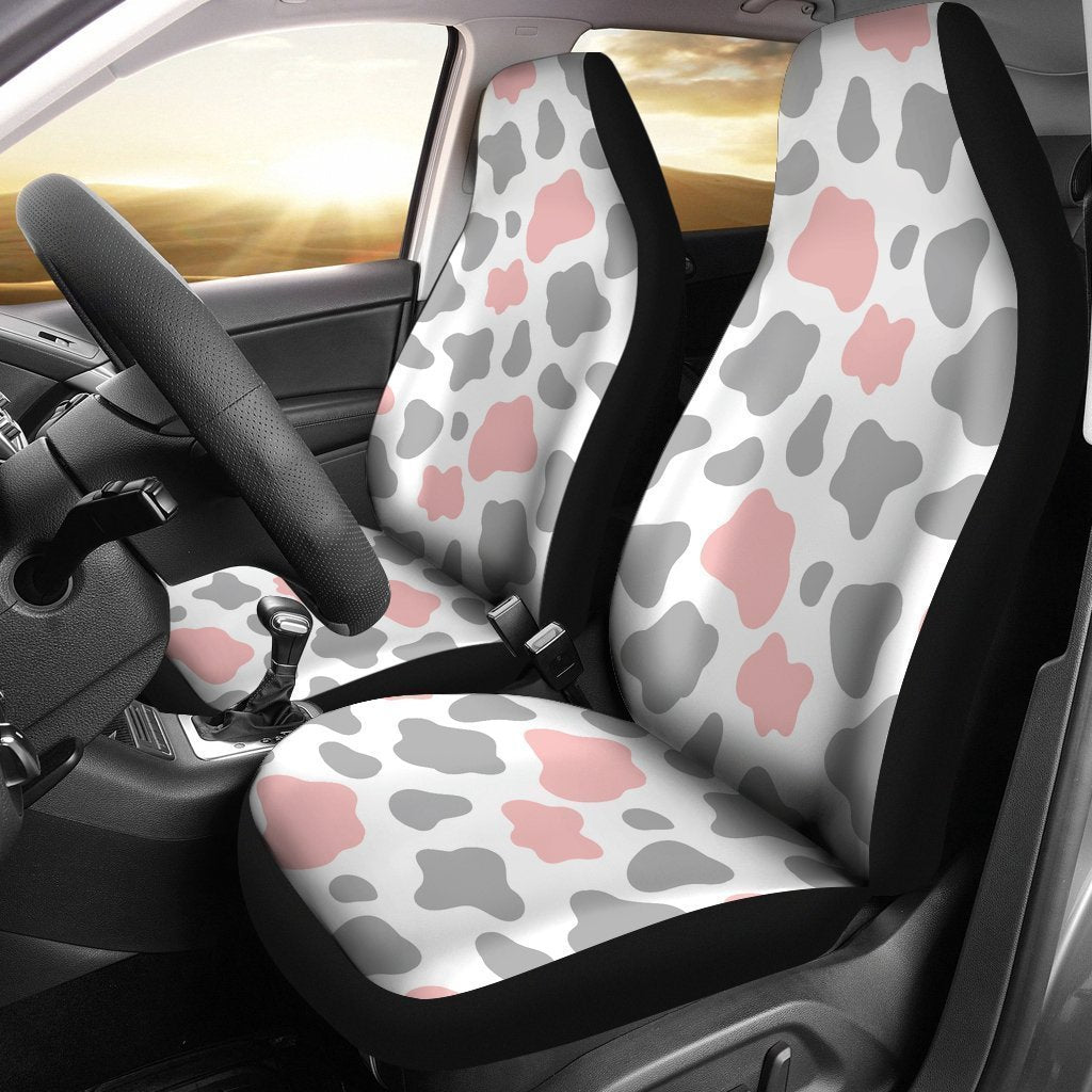 Pink Grey And White Cow Print Universal Fit Car Seat Covers GearFrost