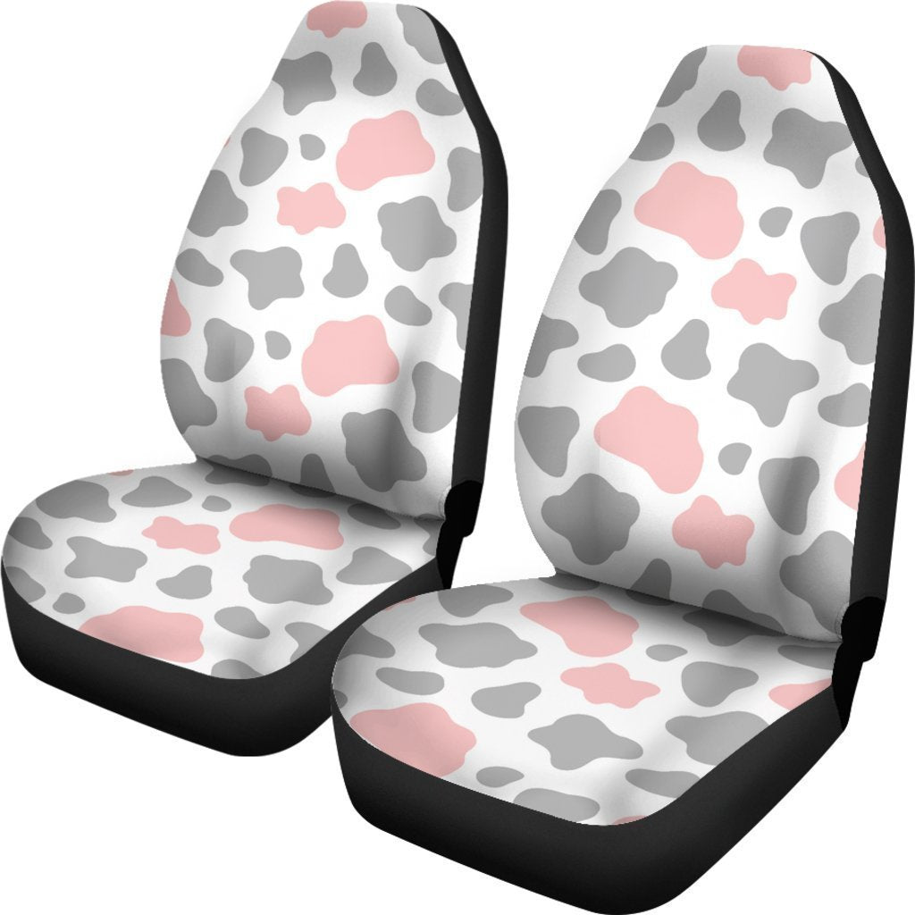 Pink Grey And White Cow Print Universal Fit Car Seat Covers GearFrost