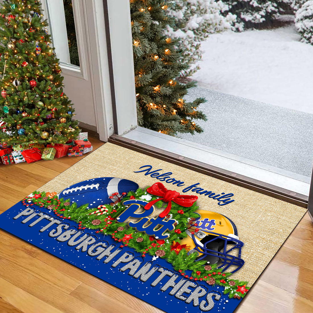 Pittsburgh Panthers Doormat Personalized Your Name, Sport Team Doormat, Christmas Gifts For Football Fan, Home Decor ETHY-52726