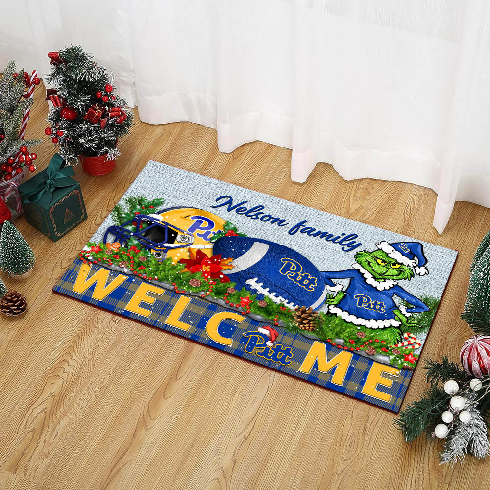 Pittsburgh Panthers Football Team Doormat Personalized Your Family Name, Sport And Grinch Doormat, Football Lovers Gifts, Home Decorations ETHY-53152