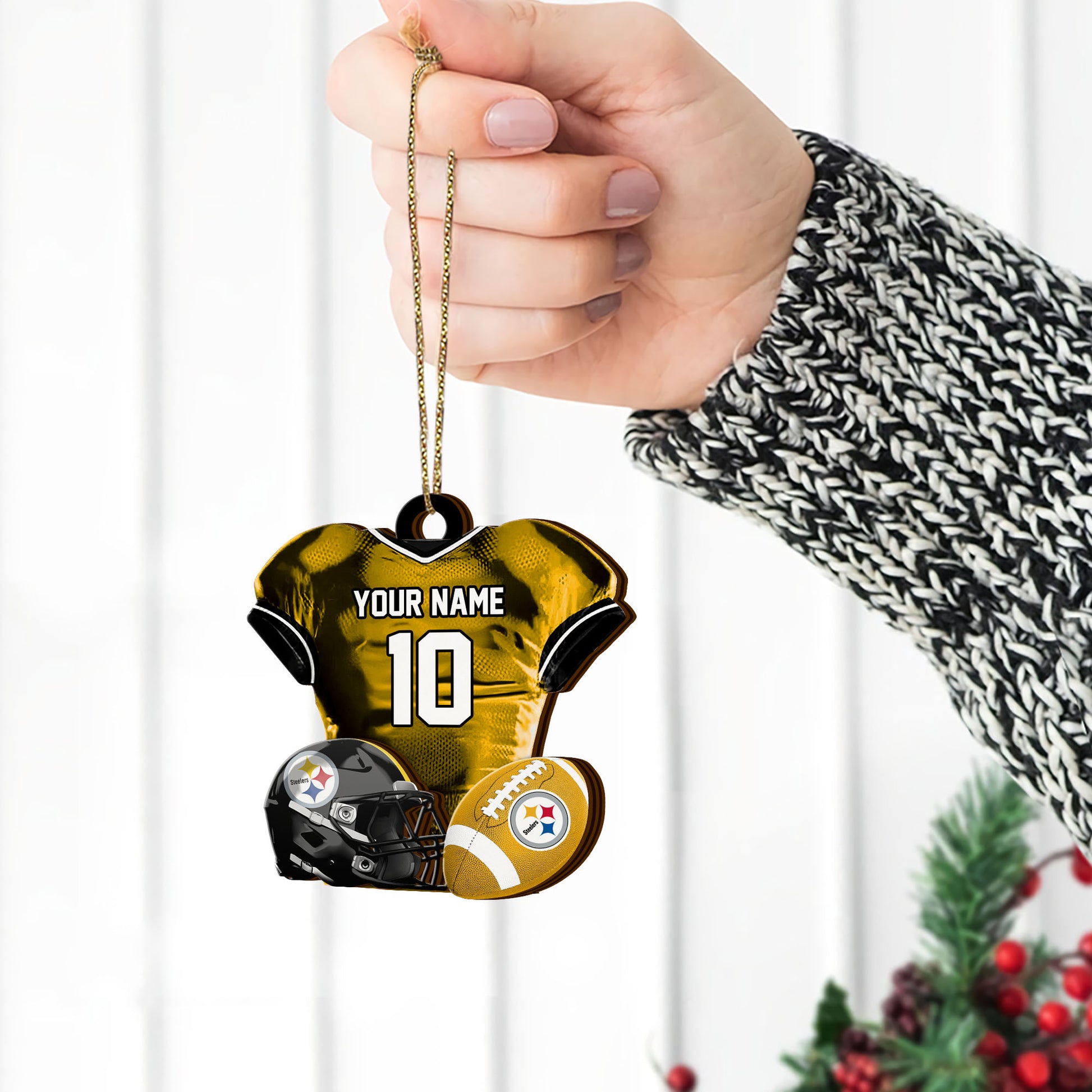 Pittsburgh Steelers 2 Layered Piece Wooden Ornament Custom Name And Number, Sport Team Ornament, Sport Gifts ETRG-52175