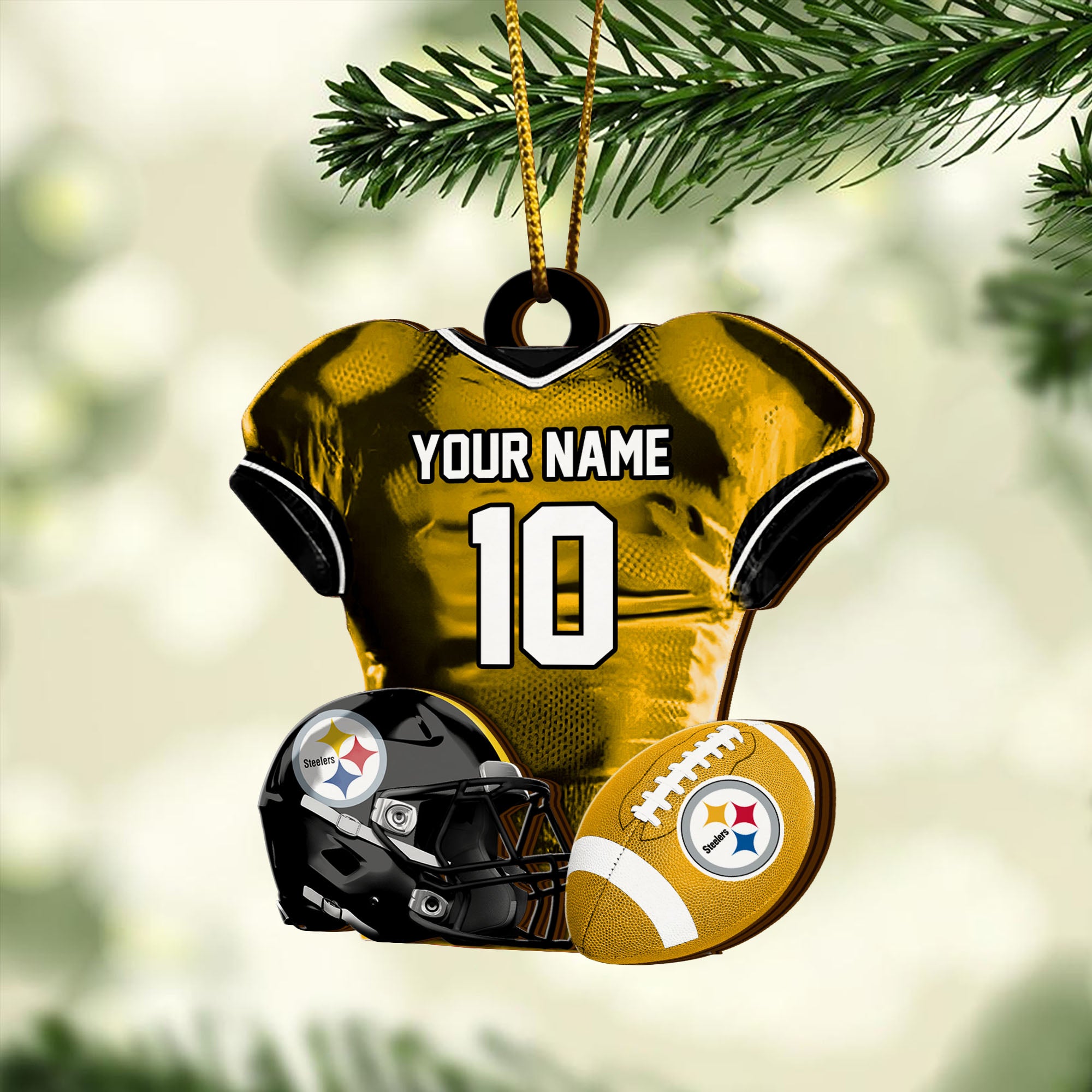 Pittsburgh Steelers 2 Layered Piece Wooden Ornament Custom Name And Number, Sport Team Ornament, Sport Gifts ETRG-52175
