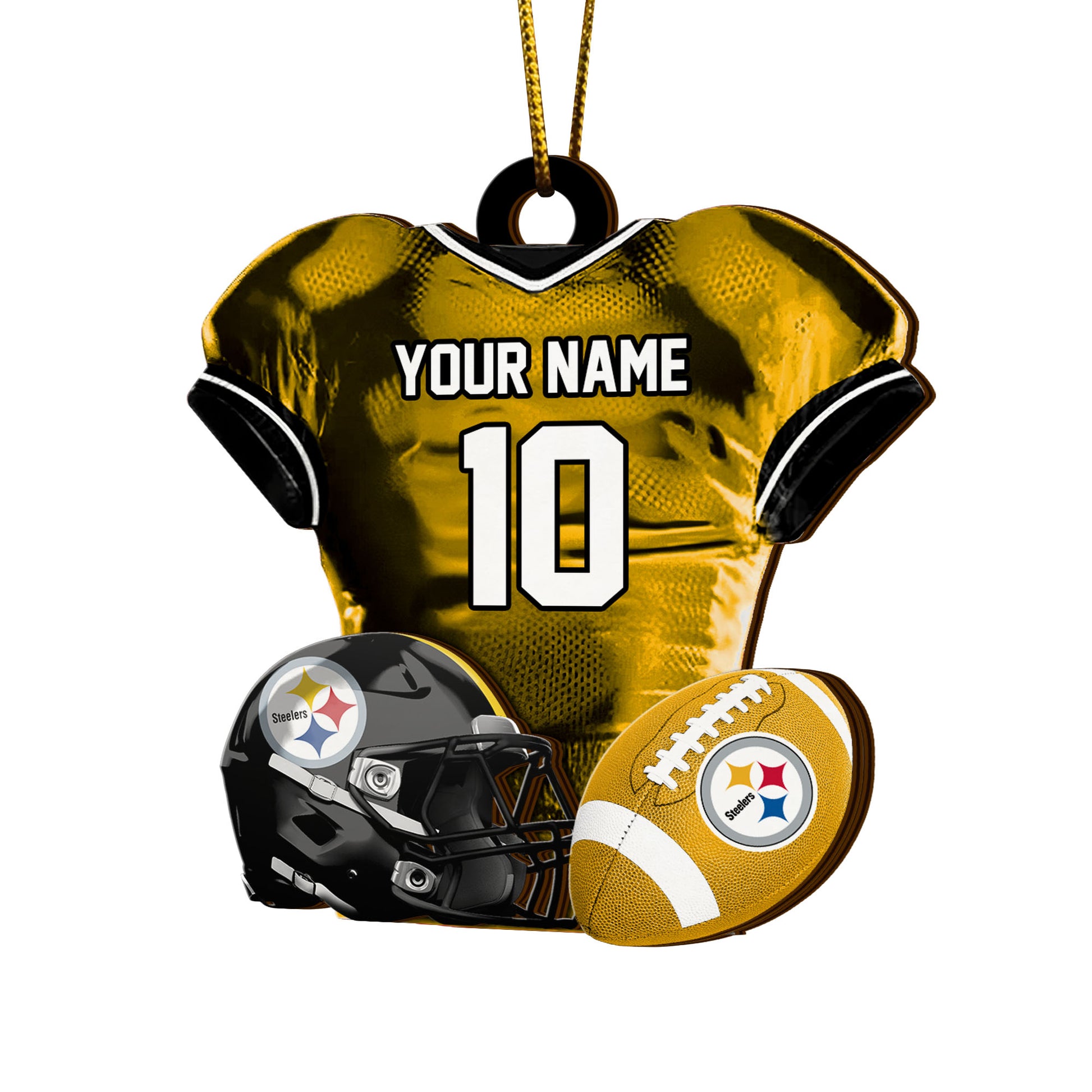 Pittsburgh Steelers 2 Layered Piece Wooden Ornament Custom Name And Number, Sport Team Ornament, Sport Gifts ETRG-52175