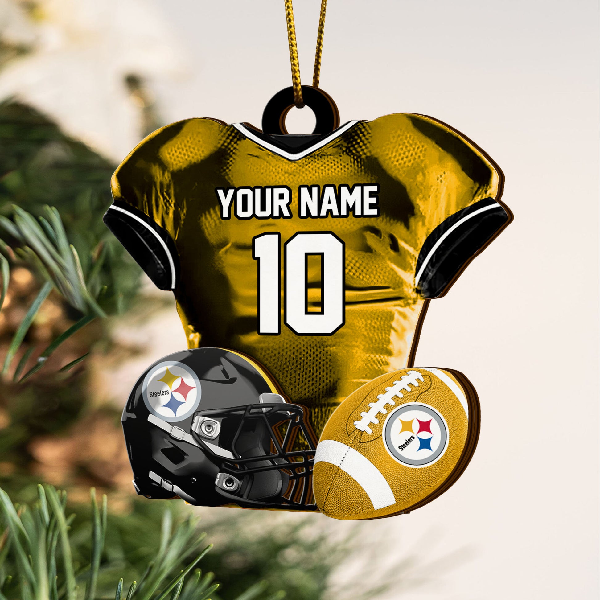 Pittsburgh Steelers 2 Layered Piece Wooden Ornament Custom Name And Number, Sport Team Ornament, Sport Gifts ETRG-52175