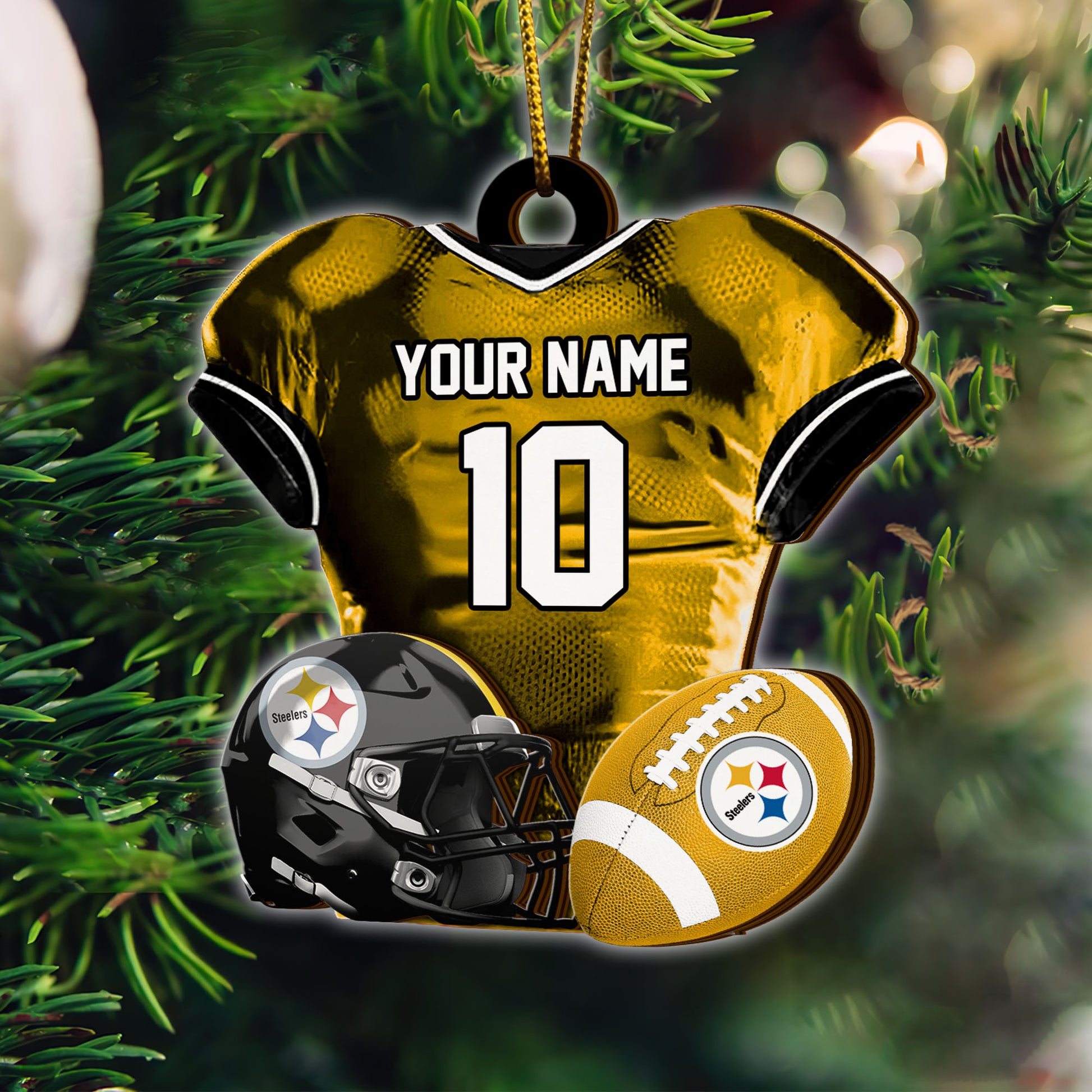 Pittsburgh Steelers 2 Layered Piece Wooden Ornament Custom Name And Number, Sport Team Ornament, Sport Gifts ETRG-52175