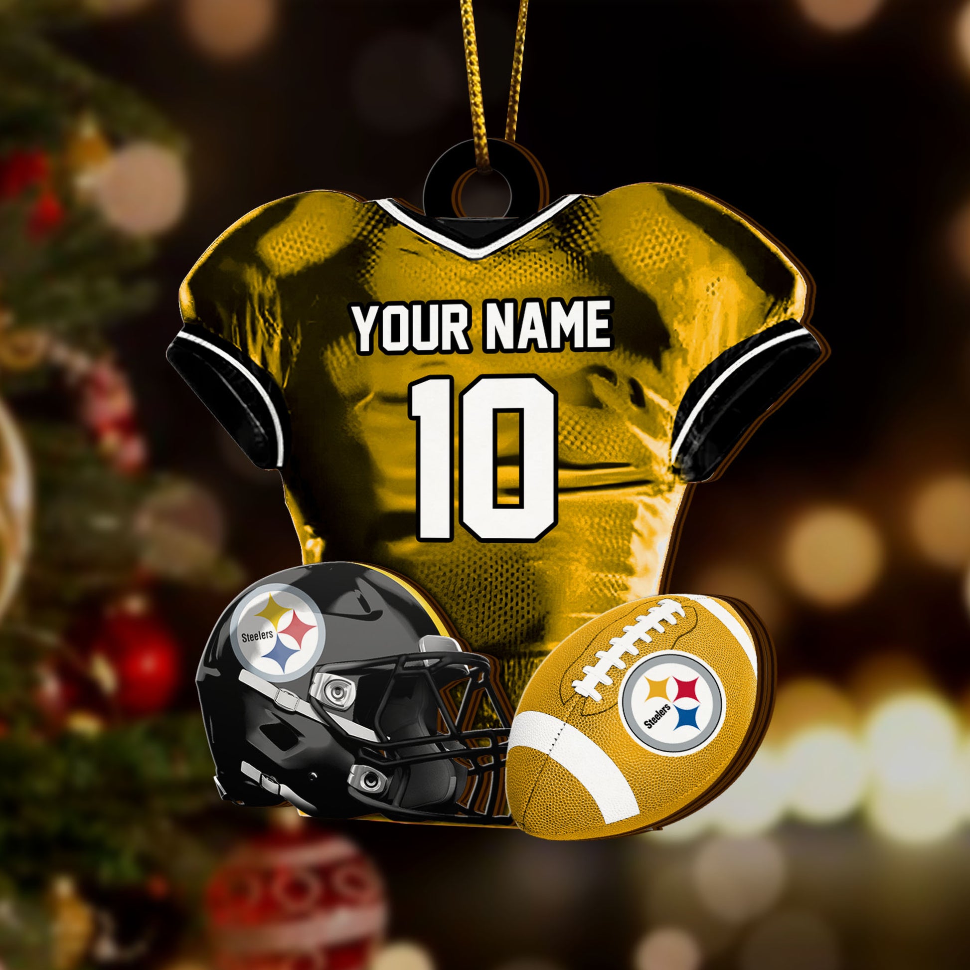 Pittsburgh Steelers 2 Layered Piece Wooden Ornament Custom Name And Number, Sport Team Ornament, Sport Gifts ETRG-52175