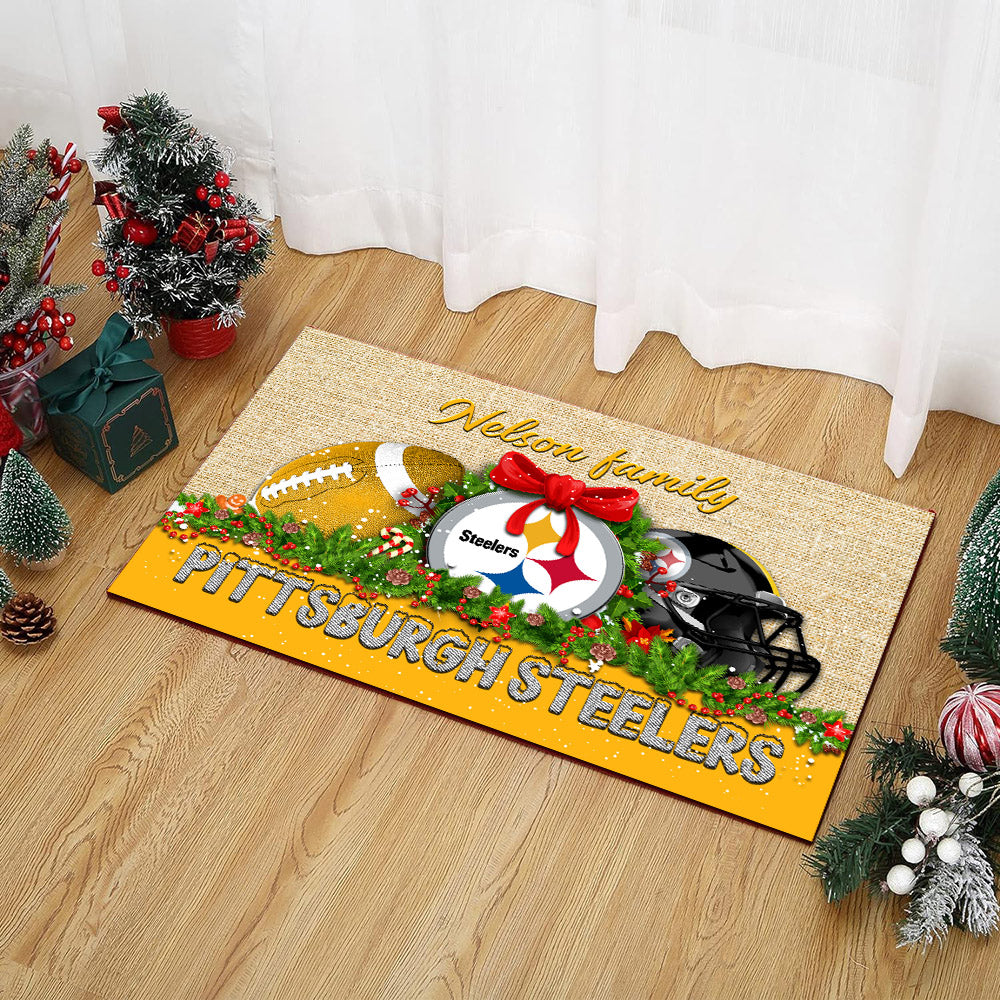 Pittsburgh Steelers Doormat Personalized Your Name, Sport Team Doormat, Christmas Gifts For Football Fan, Home Decor ETHY-52726