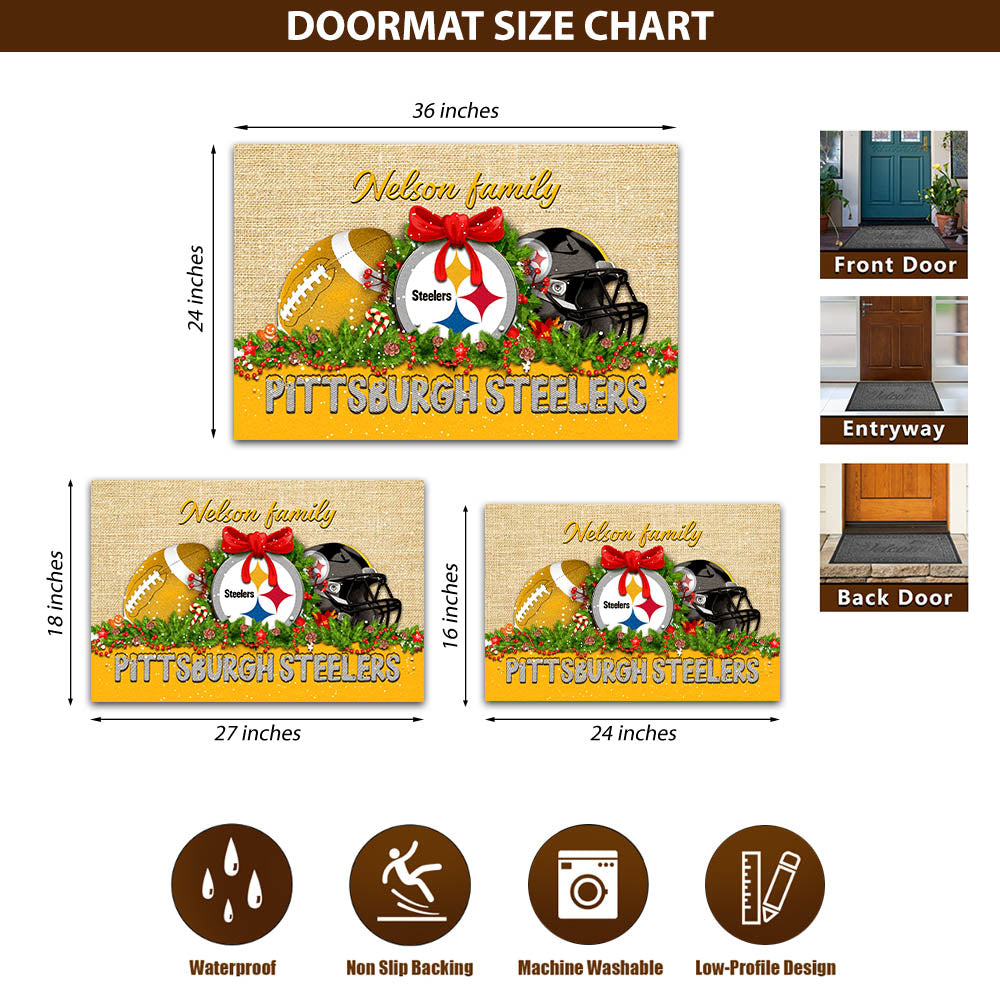 Pittsburgh Steelers Doormat Personalized Your Name, Sport Team Doormat, Christmas Gifts For Football Fan, Home Decor ETHY-52726