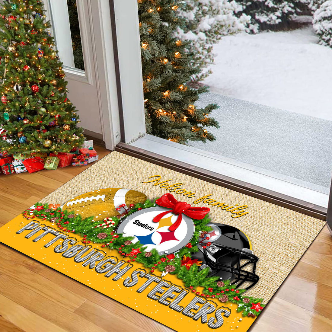 Pittsburgh Steelers Doormat Personalized Your Name, Sport Team Doormat, Christmas Gifts For Football Fan, Home Decor ETHY-52726